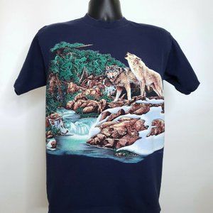 Vintage Howling Wolves in Snow T-Shirt Habitat